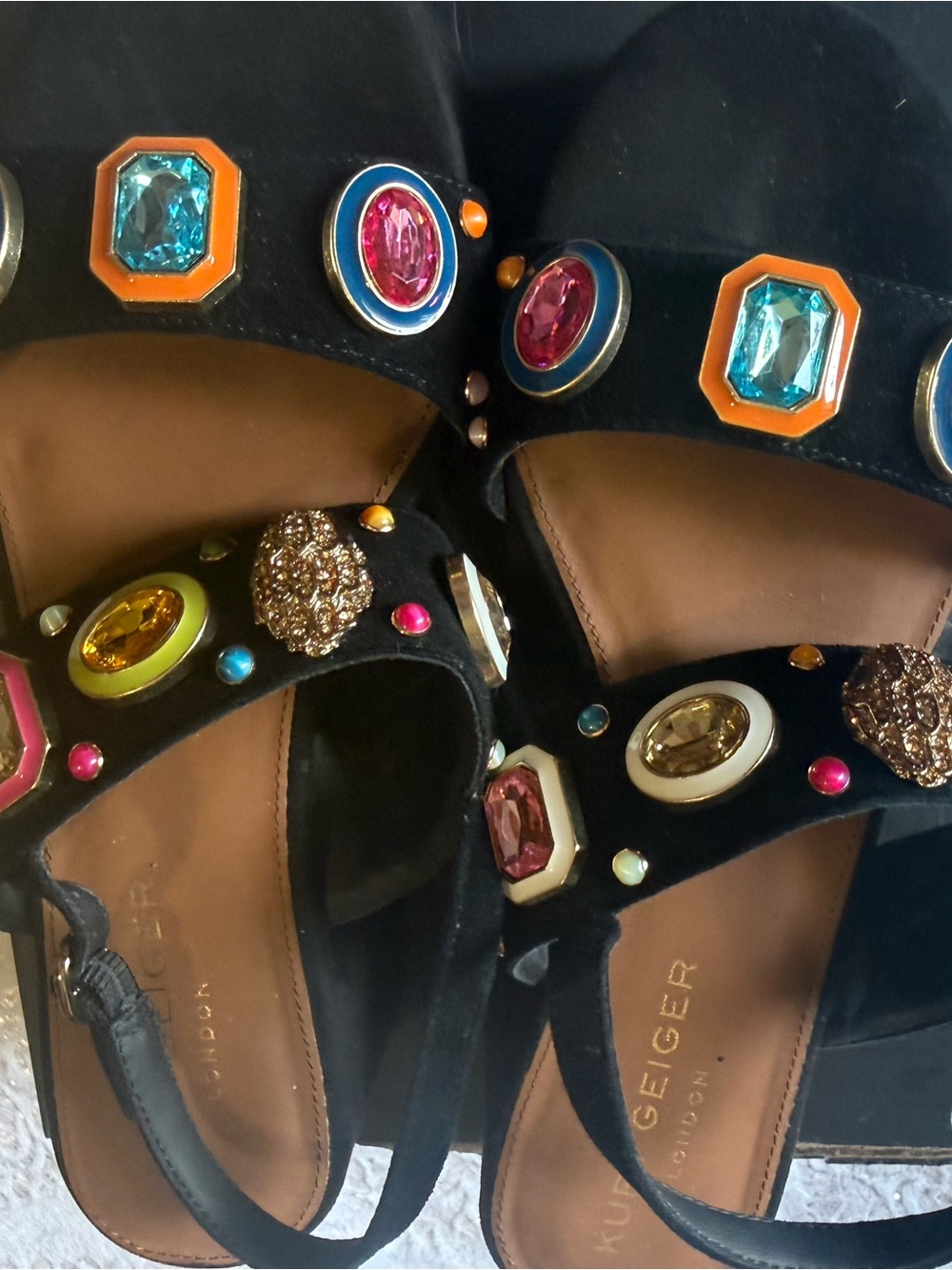 Kurt Geiger Set Black Jeweled Sandals with matching clutch purse set 9.5 - Picture 8 of 11